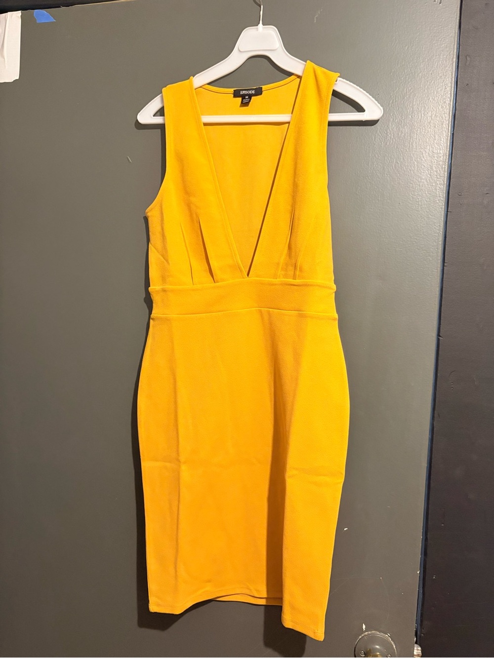 Express Bright Yellow V-Neck Midi Sheath Dress